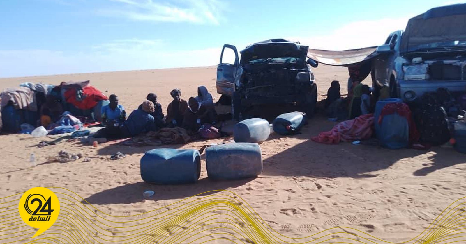 ليبيا – إنقاذ المهاجرين غير الشرعيين بعد حادث انقلاب مركبة جنوب شرق الكفرة